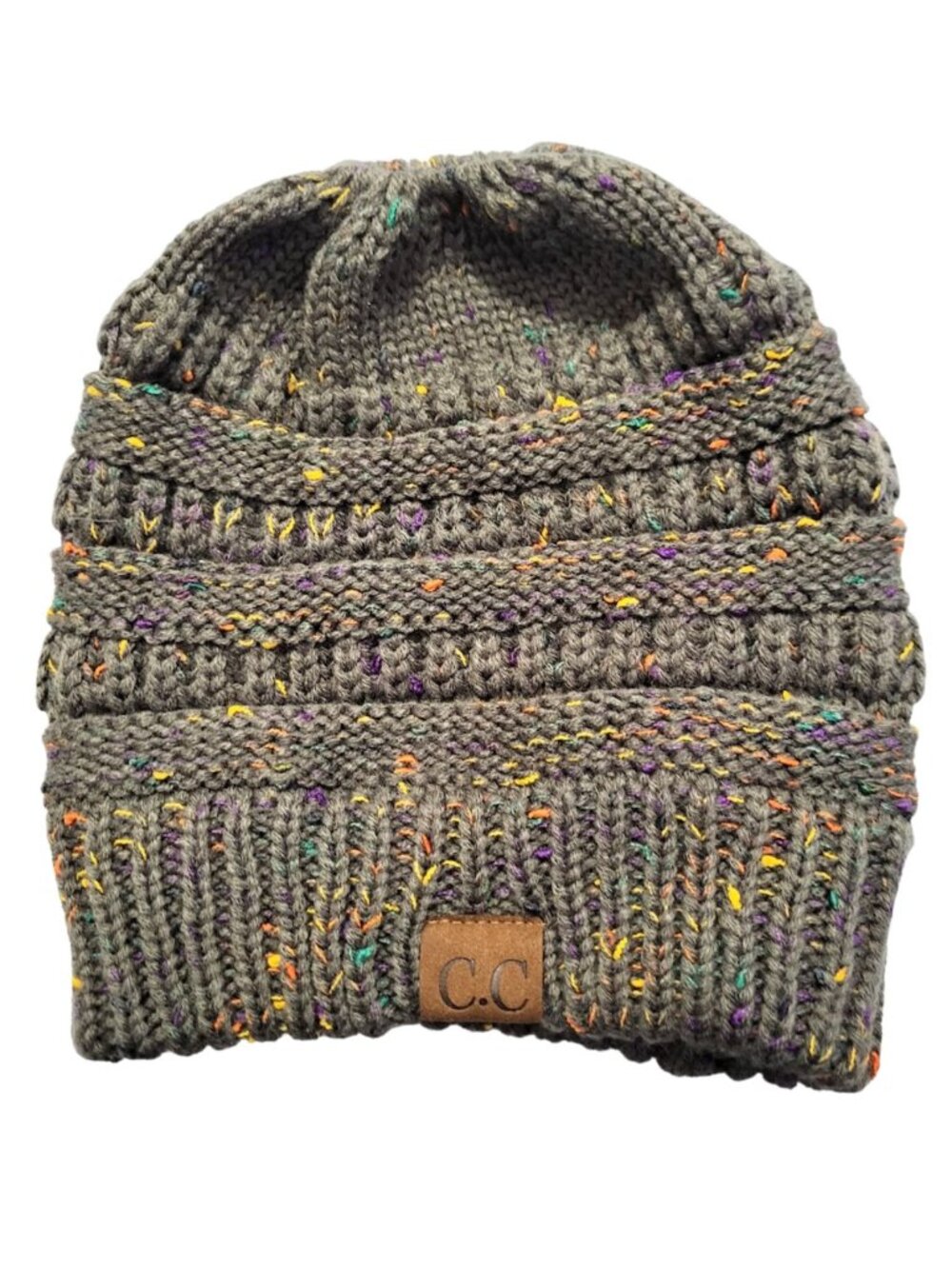 C.C Exclusives Soft Stretch Cable Knit Messy Bun Ponytail Beanie Hat Women's OS